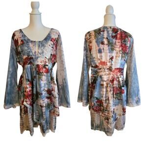 Ethereal Fairy Floral Layered Flare Sleeve Tunic XL Tie dye RU Apparel NWOT